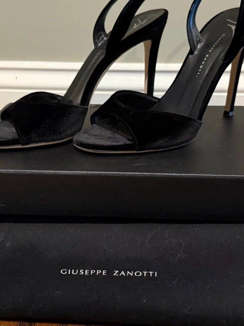 Giuseppe Zanotti Lilibeth Sandals Black Velvet Slingback Sandals